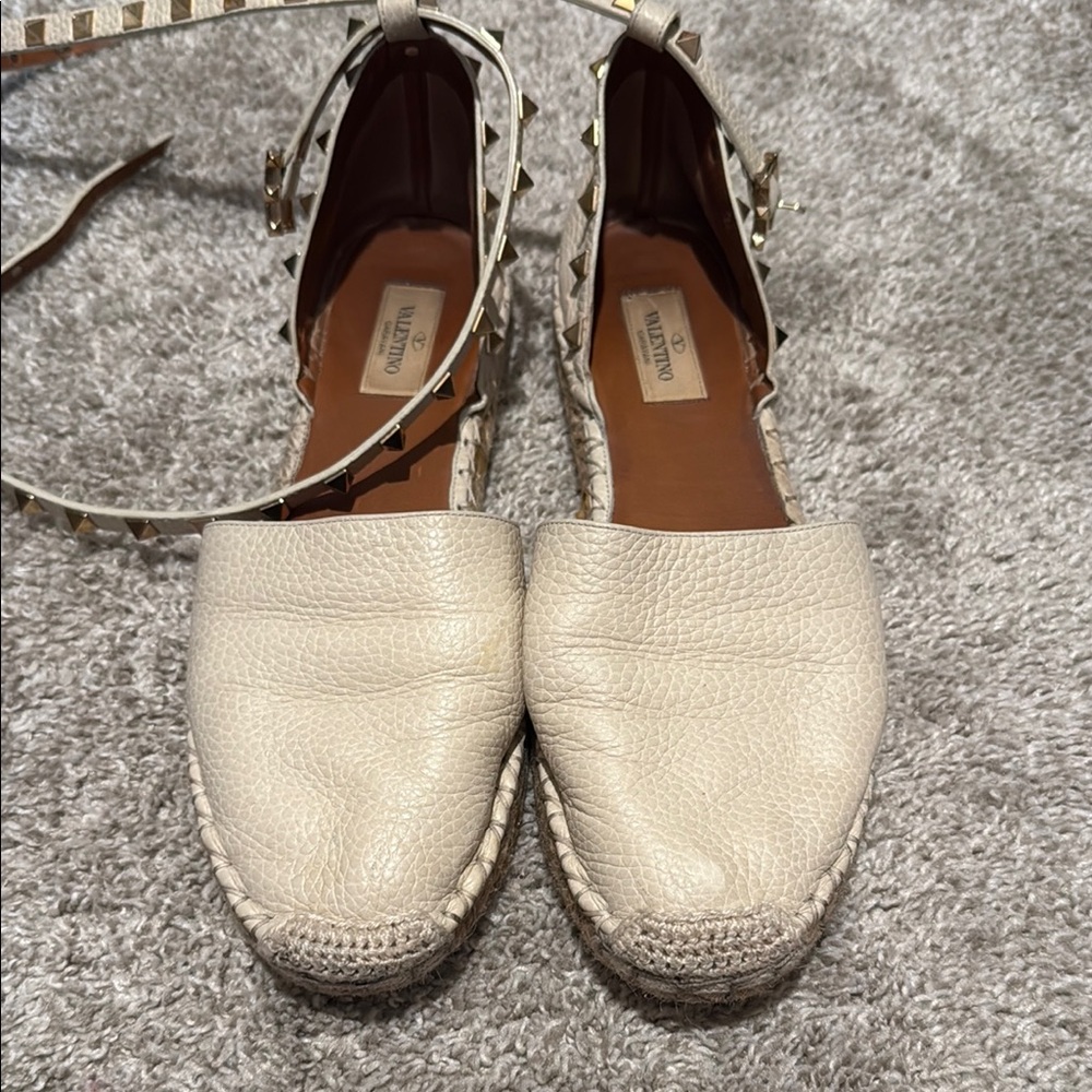 Valentino Cream Espadrille Flats with Ankle Strap
